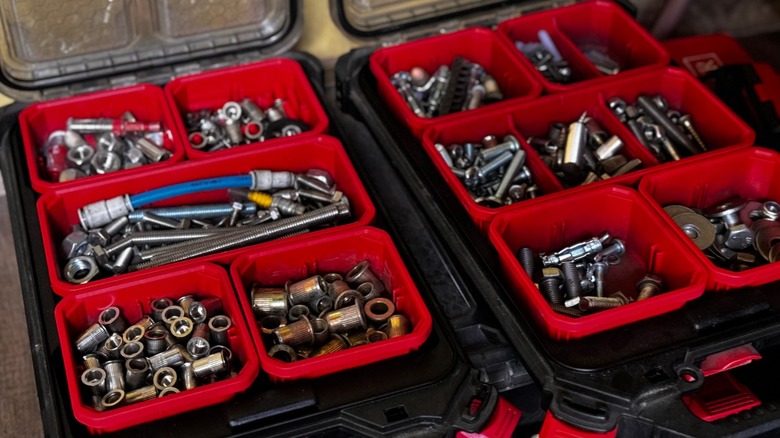 Tool box with various tools seperated into groups