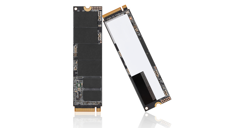 NVMe storage drives on white background
