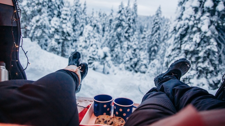 Snow outside while camping