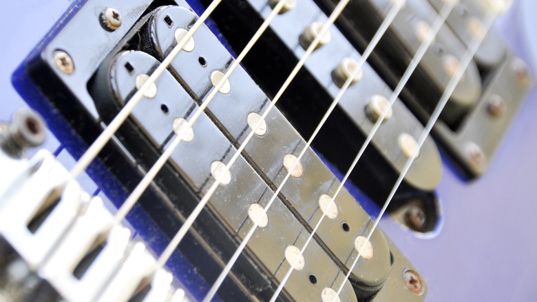 closeup of electric guitar pickups