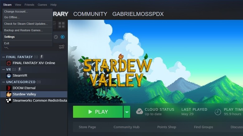 Steam settings menu