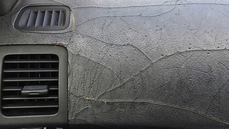 Severely cracked car dashboard