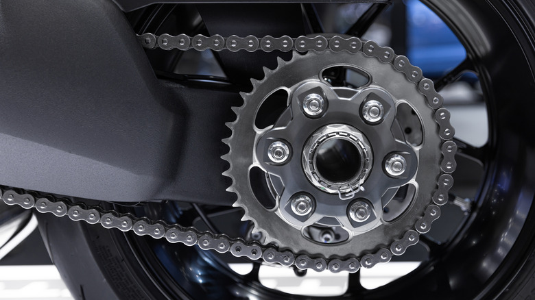 Motorcycle chain on sprocket