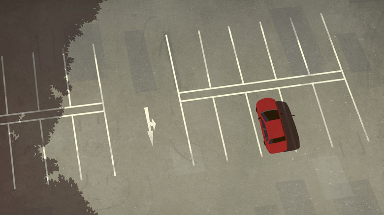 Single car parked in a parking lot