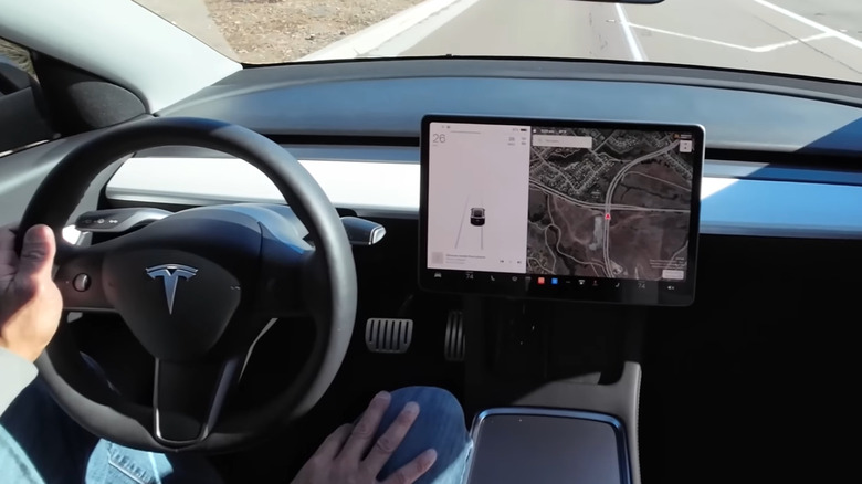 In cabin POV of a Tesla 2022 Model Y