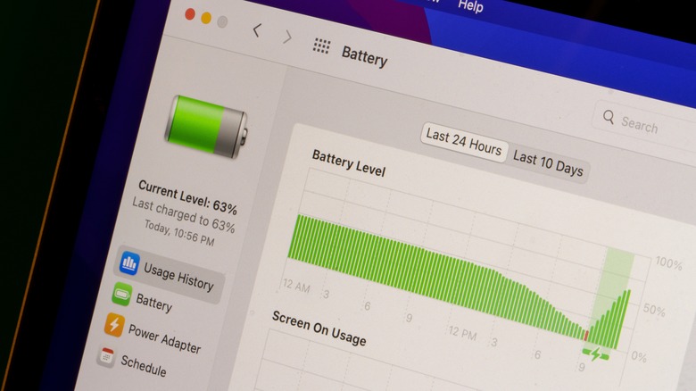 Photo of MacBook battery settings menu on laptop screen