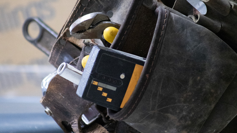 Stud finder in toolbelt