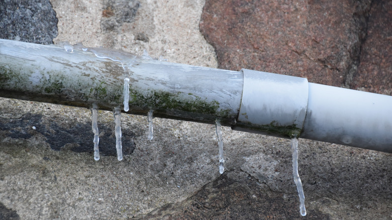 A pipe covered in ice.