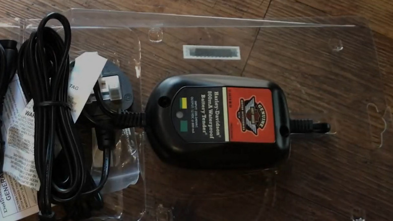 Old Harley-Davidson battery tender in the packaging