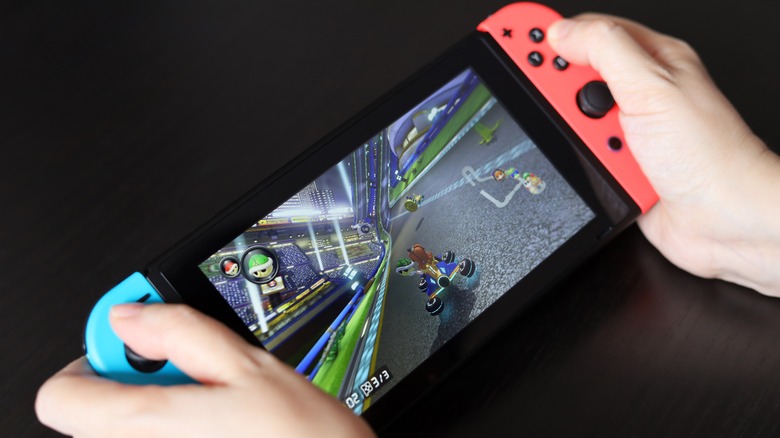 nintendo switch playing mario kart