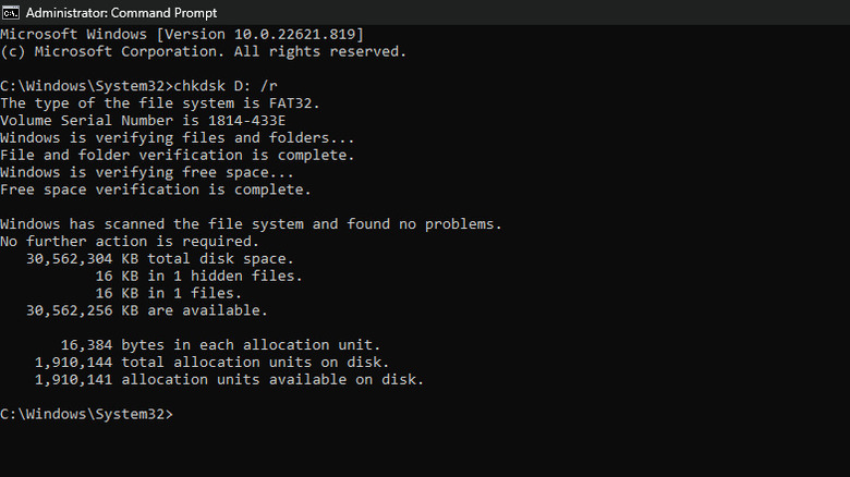 chkdsk command on windows