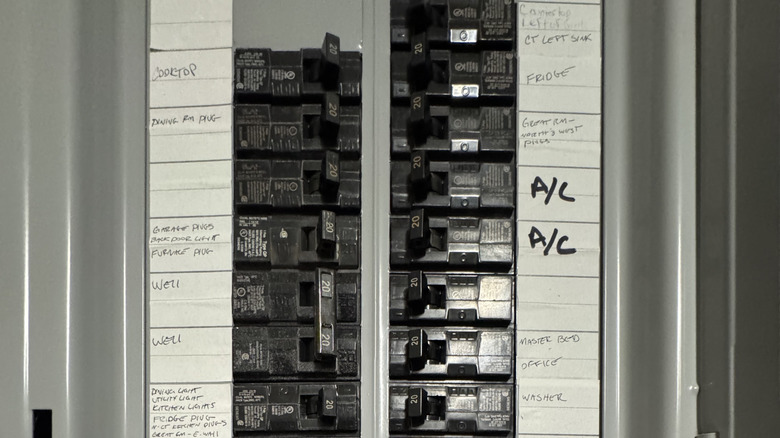 A picture of circuit breakers in a breaker box