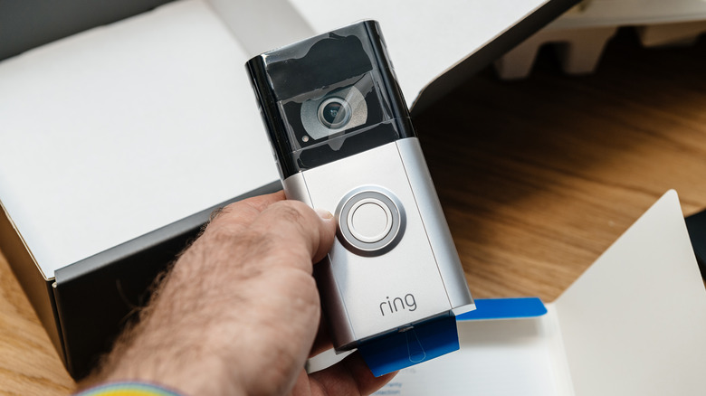 Man holding ring doorbell
