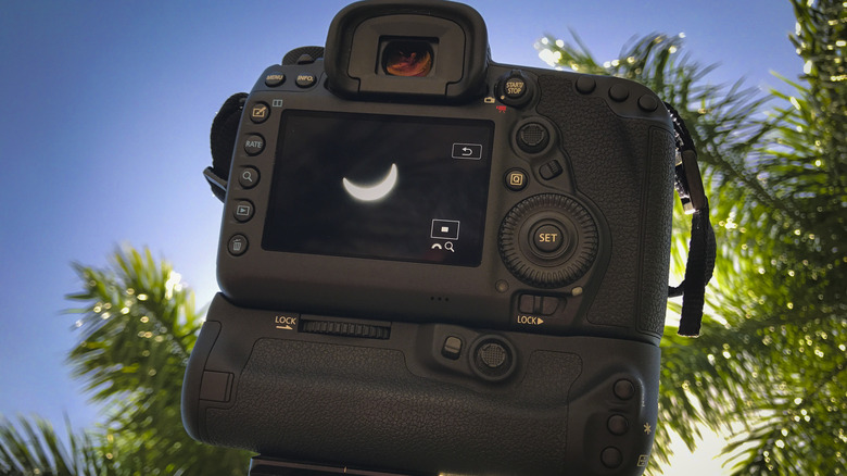 Solar eclipse on a camera screen