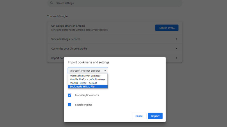 importing bookmark page in Google Chrome