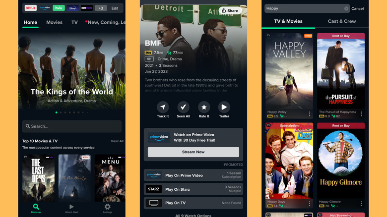 Screenshots of JustWatch app