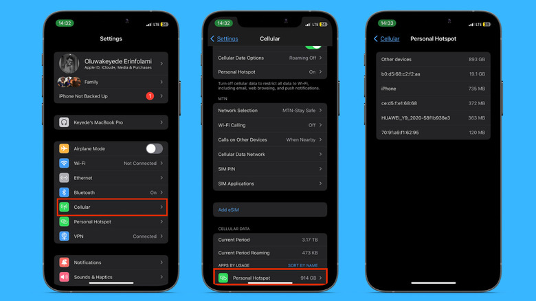 iPhone Personal Hotspot data settings