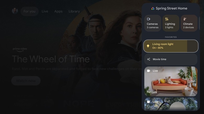 Home panel shown on Google TV interface