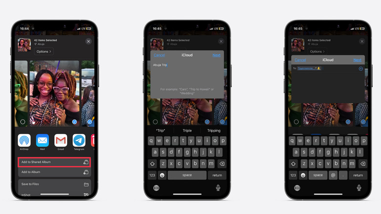 how-to screenshots to share photo albums on iPhone