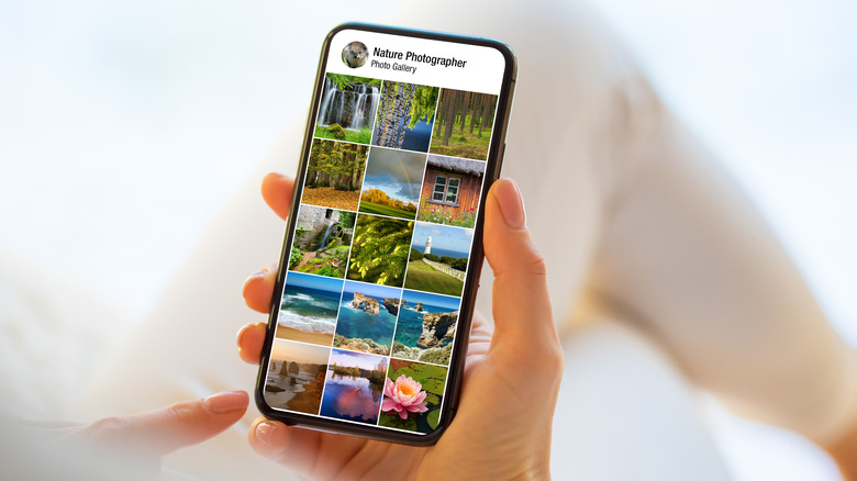 person scrolling through iPhone photo gallery