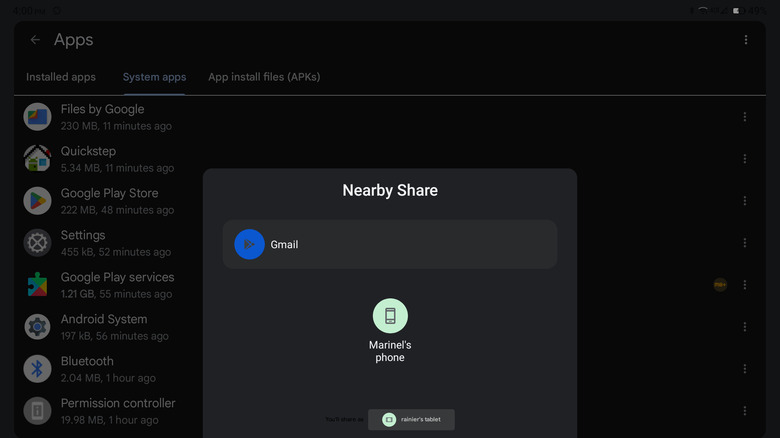 sending apps via Nearby Share on Files
