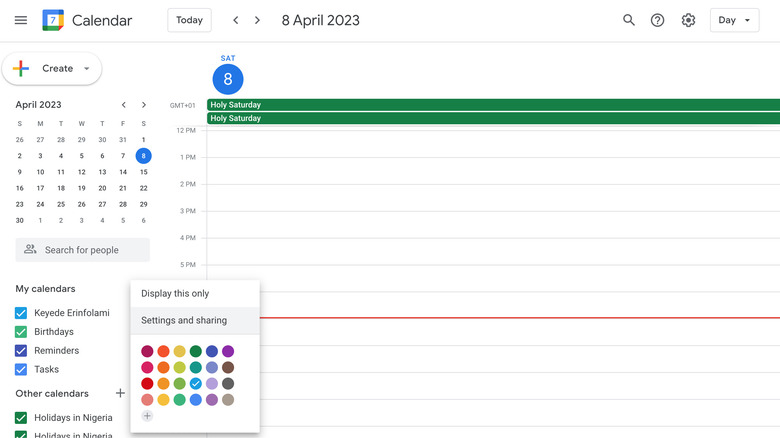 Google Calendar sharing (screenshot)