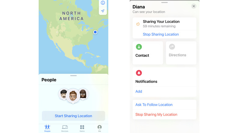 Find My app sharing