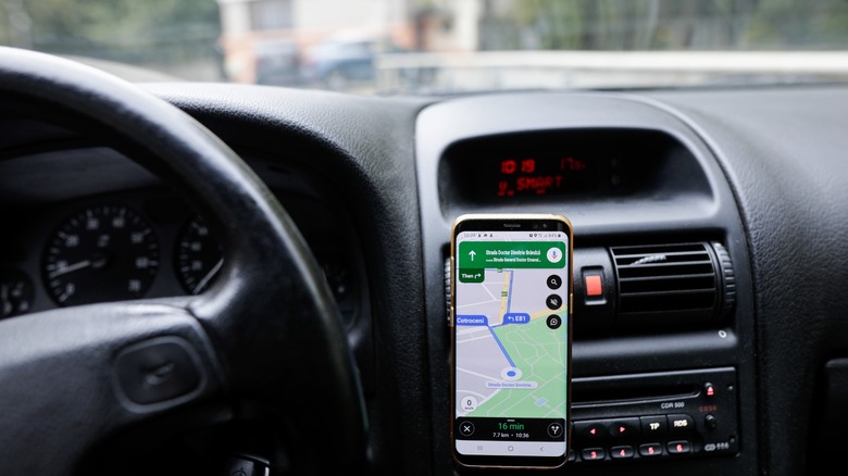 Google Maps on a phone in a car