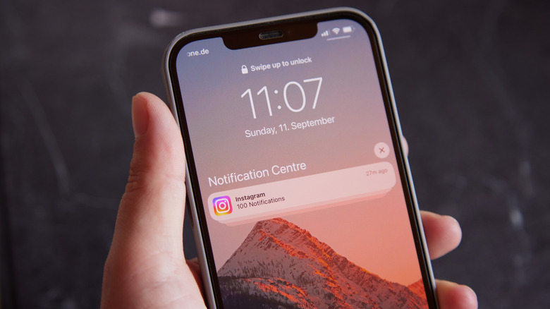 Instagram notification on an iPhone lock screen.