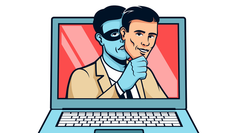 A digital art of a hacker impersonating someone else.