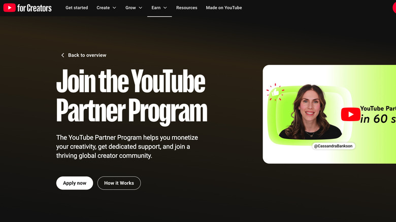 The welcome screen for the YouTube Partner Program