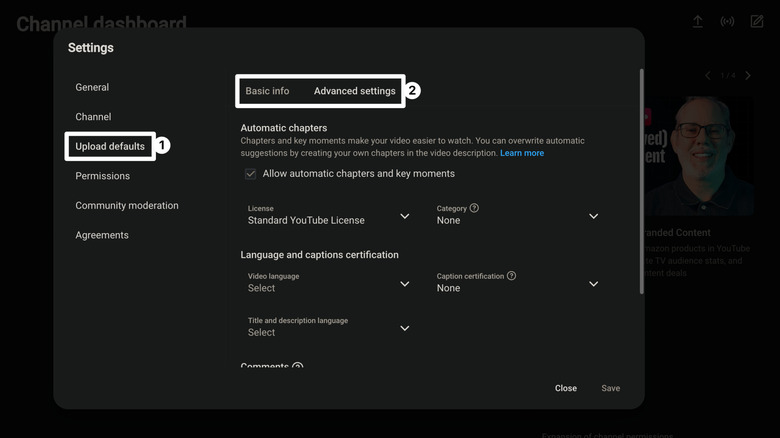Upload default settings in YouTube Studio