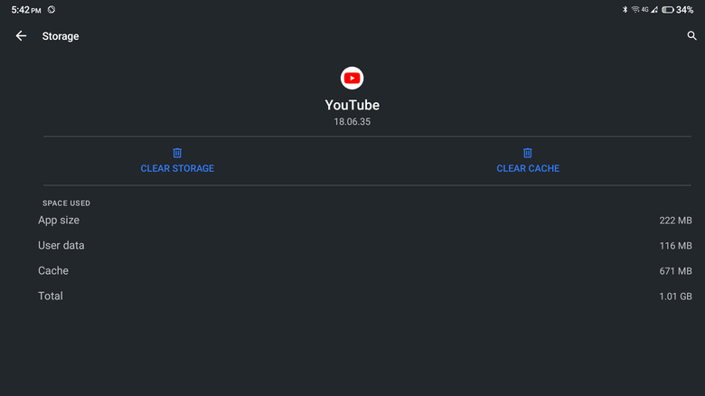 YouTube app cache