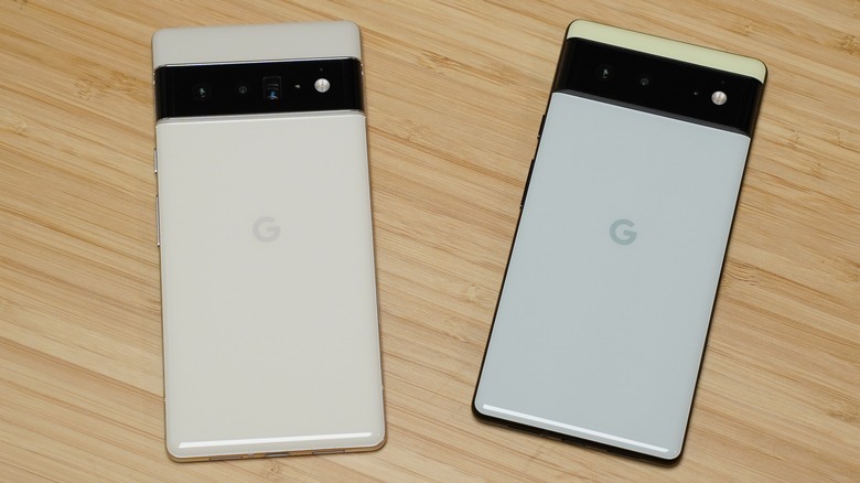 Google's Pixel 6 Pro smartphone in two colors.