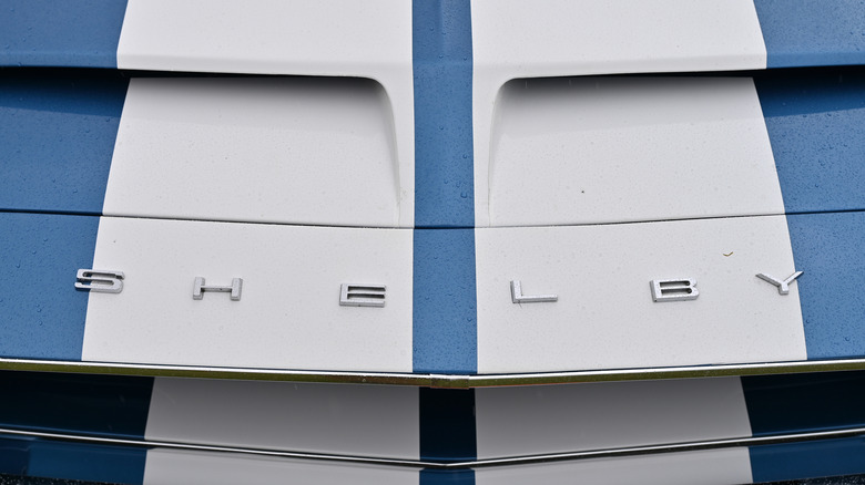 Close shot of Shelby lettering on hood of 1968 Shelby Mustang GT500KR