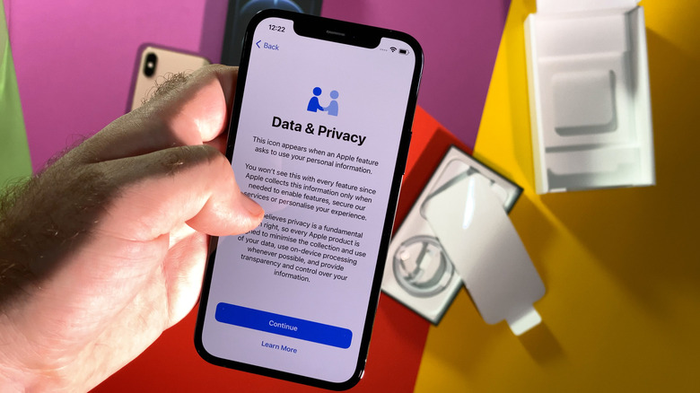 Person reviewing data privacy terms on iPhone