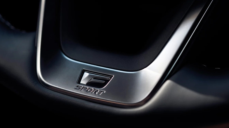 Lexus F sport badge on the steering wheel