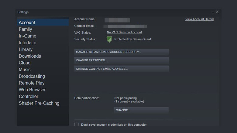 Steam security tab
