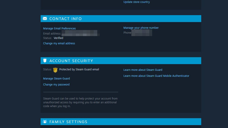 Steam account security page