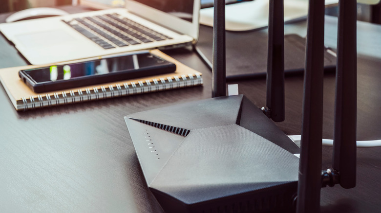 router laptop and phone