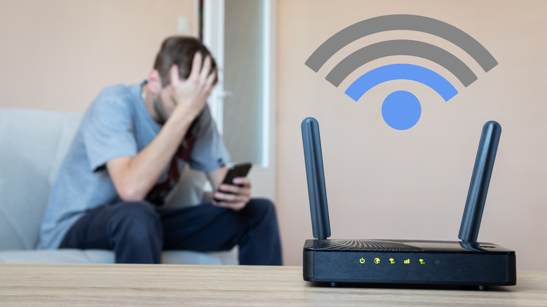 router and man on phone