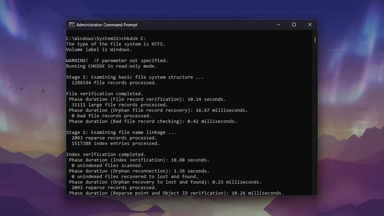 Windows Command Prompt running chkdsk command