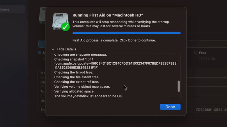 macOS computer running First Aid from Disk Utility