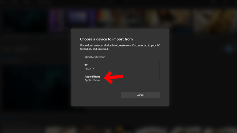 Microsoft Photos video transfer screen