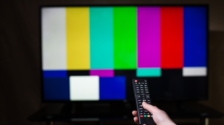 TV displaying SMPTE color bars