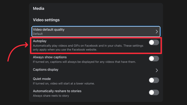 Facebook autoplay settings on desktop
