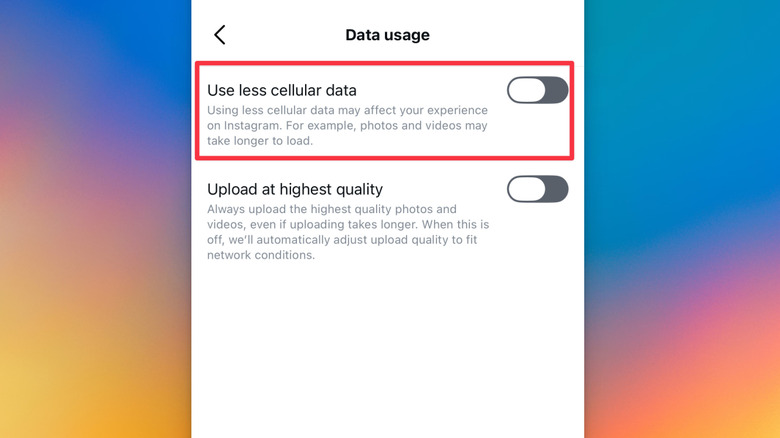 Data settings in the Instagram app.