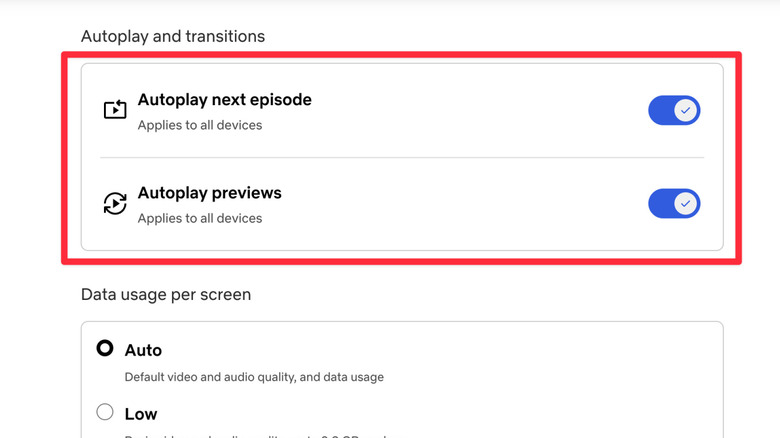 Netflix autoplay settings on desktop.