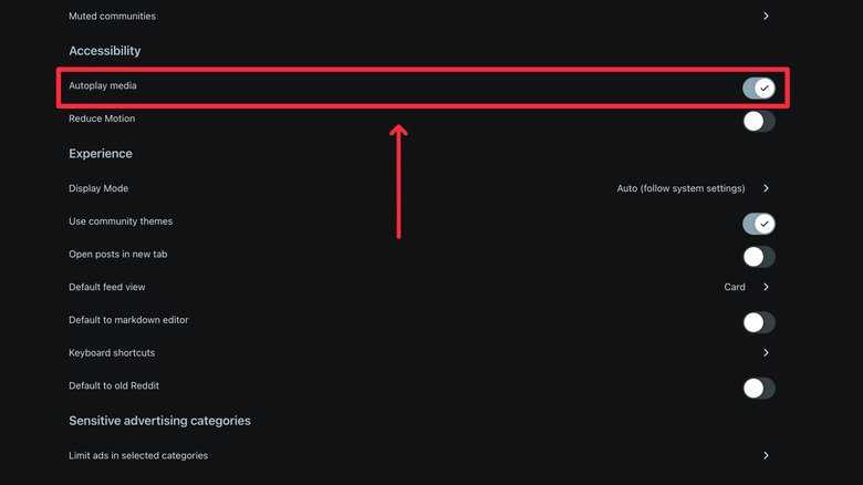 The autoplay settings in Reddit on desktop