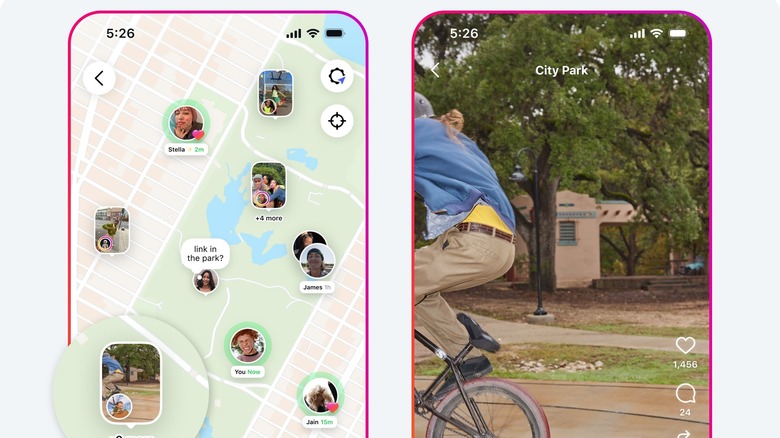 Side-by-side image showing Instagram Map and Instagram Story